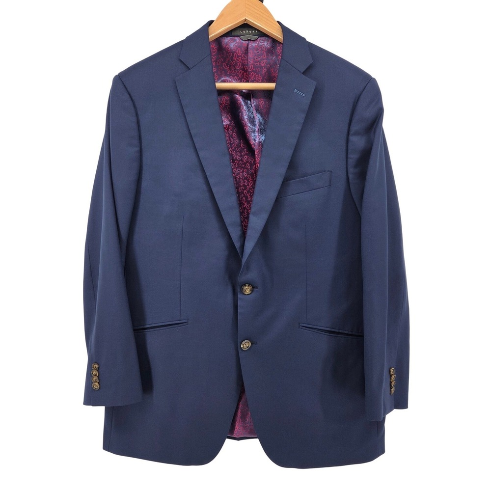 Indochino Luxury Mens Blazer Navy Blue Wool Cashmere Jacket Sport Coat 44‎